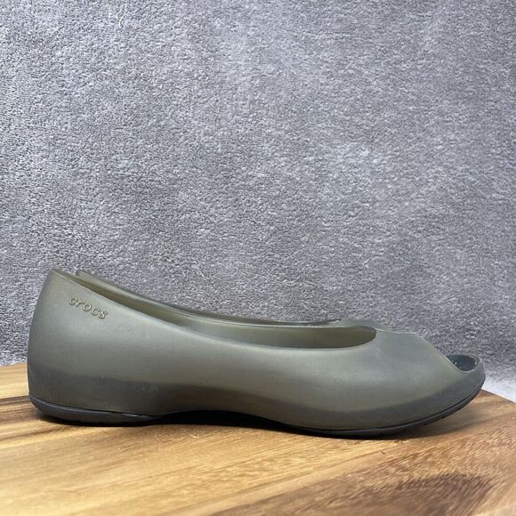Crocs Sandals Women's Size 9 Adrina Flats Olive Slip On Casual Peep Toe Jelly - Picture 1 of 8